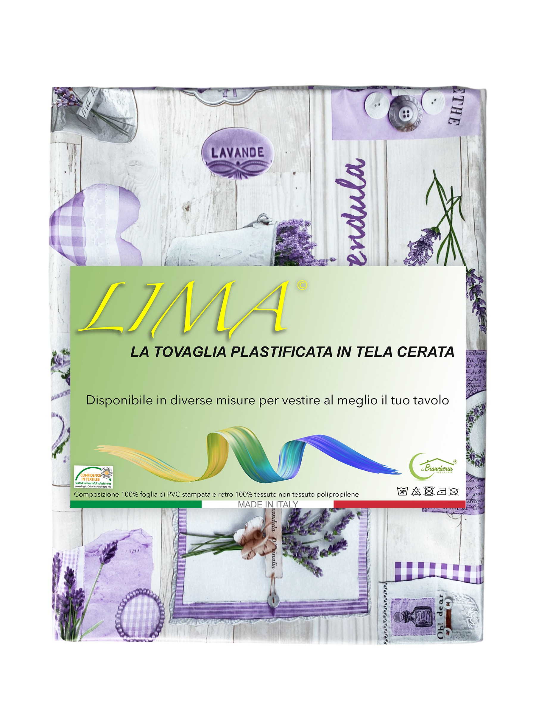 TOVAGLIA LIMA © in TELA CERATA plastificata LAVABILE idrorepellente in PVC  LAVANDA made in Italy Misura Tovaglia Cm. 140x100 x4 persone