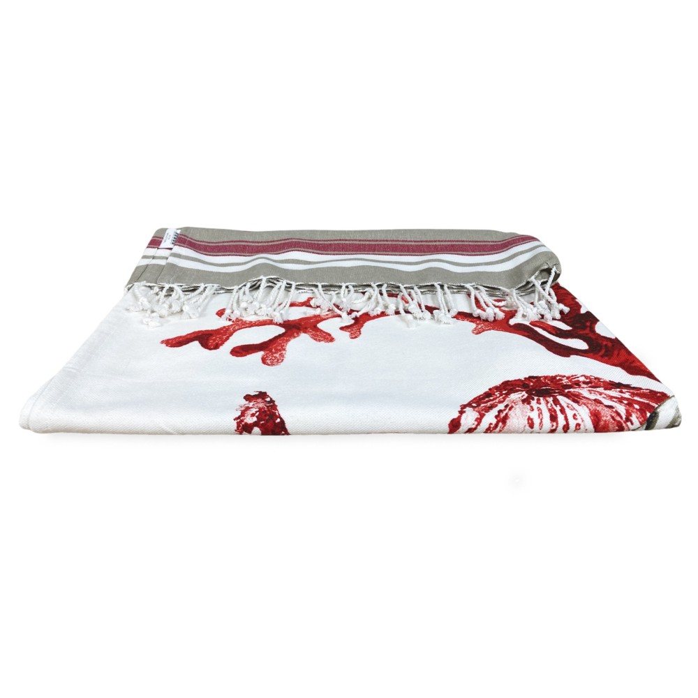 TELO MARE fouta CORALLO ROSSO misura GRANDE con zaino Spiaggia KEEP CALM  CM.100X200