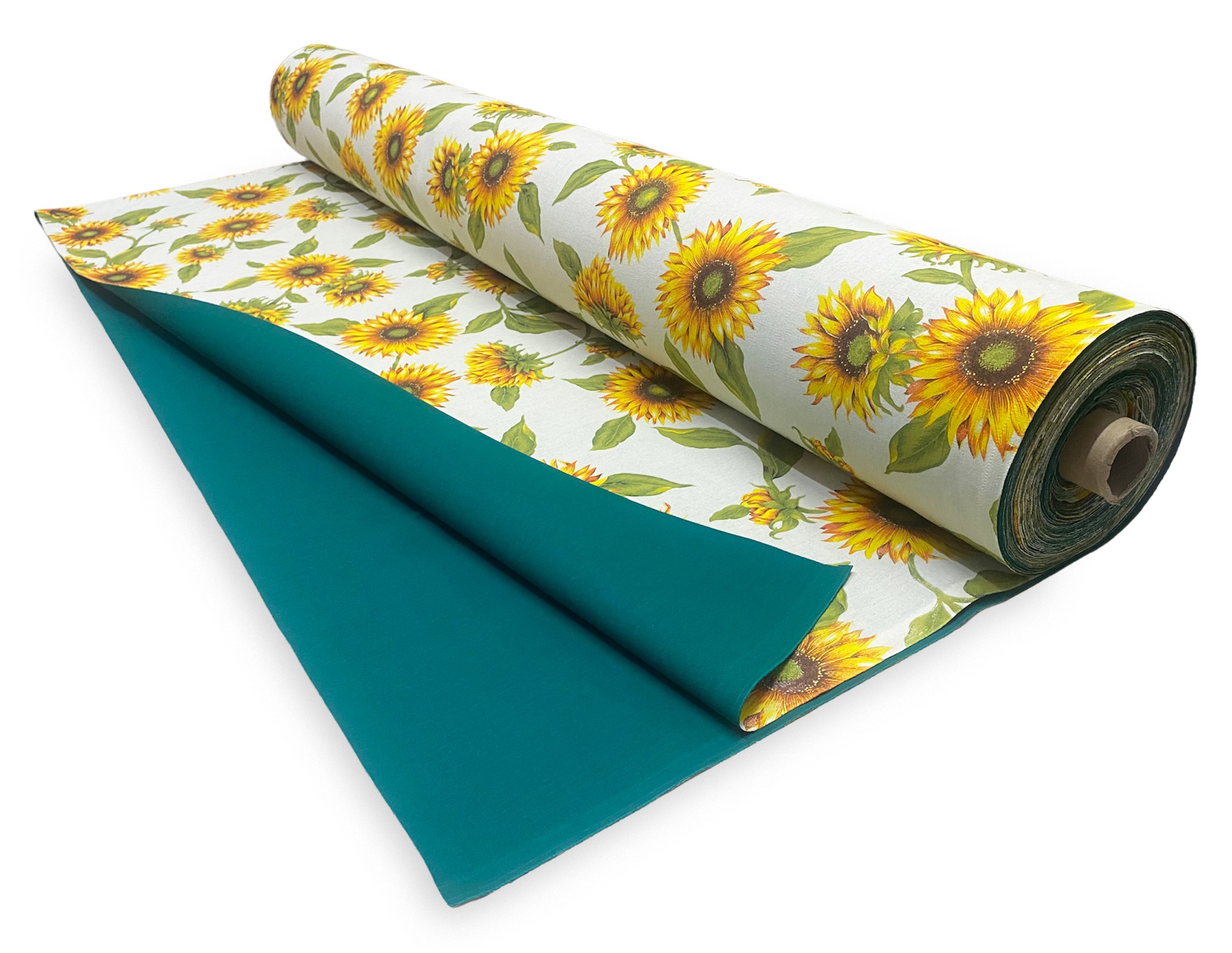 TESSUTO tenda SOLE STAMPATO con GIRASOLI e VERDE UNITO da un Lato