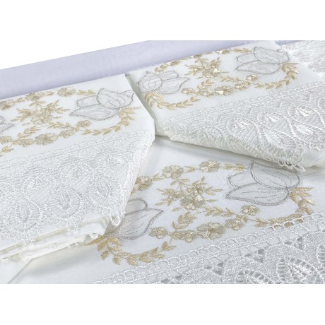 draps complets et couvre-lit idée de mariée avec dentelle macramé