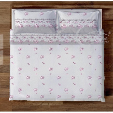 Cama de cama clásica con flores en color rosa en puro algodón