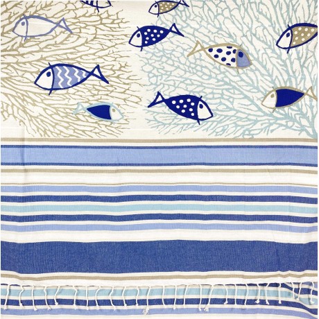Serviette de plage en coton poisson bleu