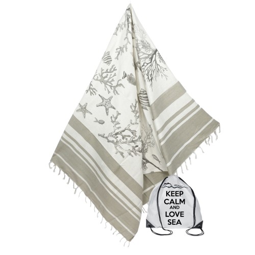 Cotton beach towel with corals on beige