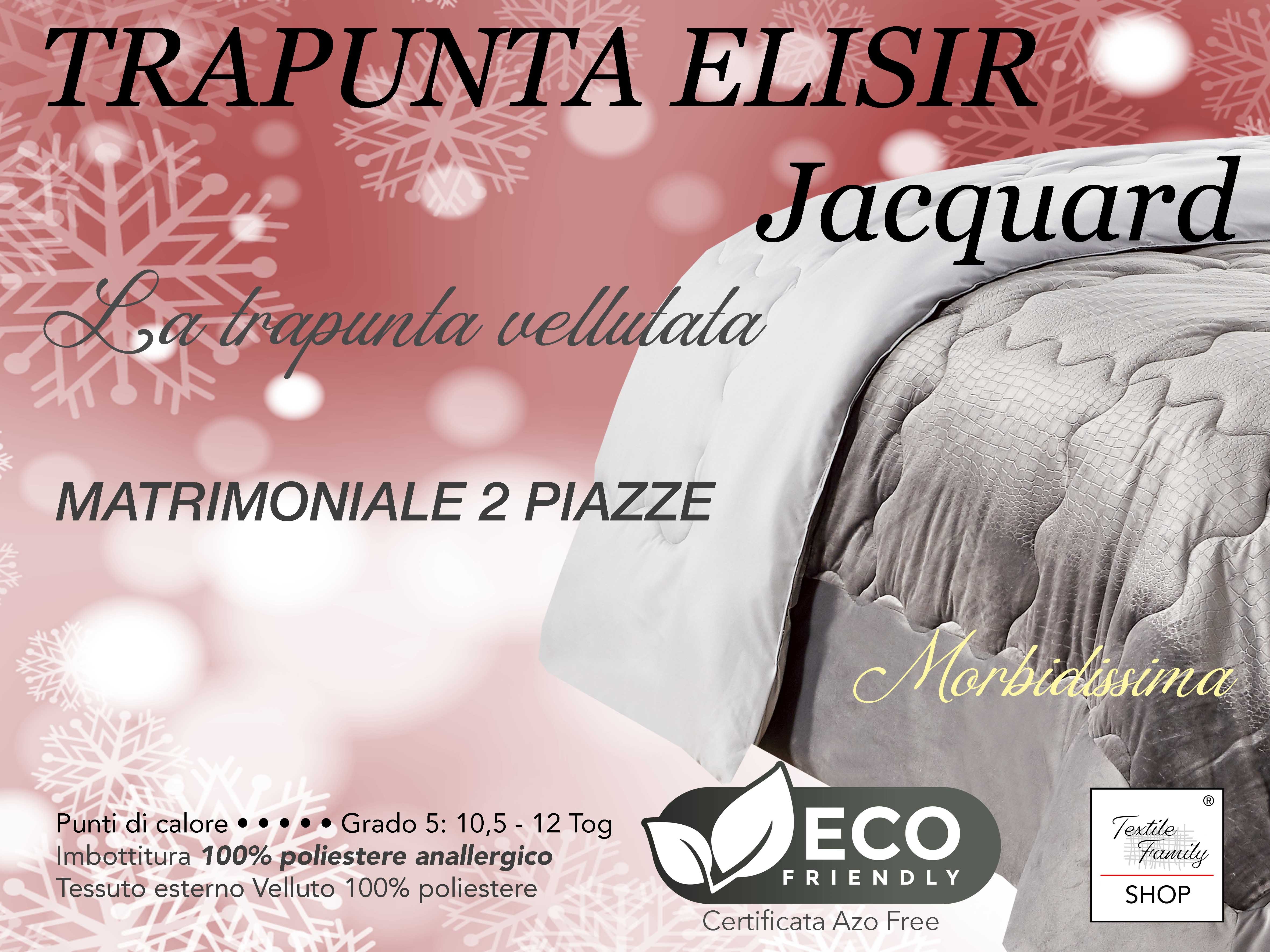 TRAPUNTA Piumone in Soffice Velluto GRIGIO Effetto Piuma 2 Piazze  Matrimoniale ELISIR Jacquard