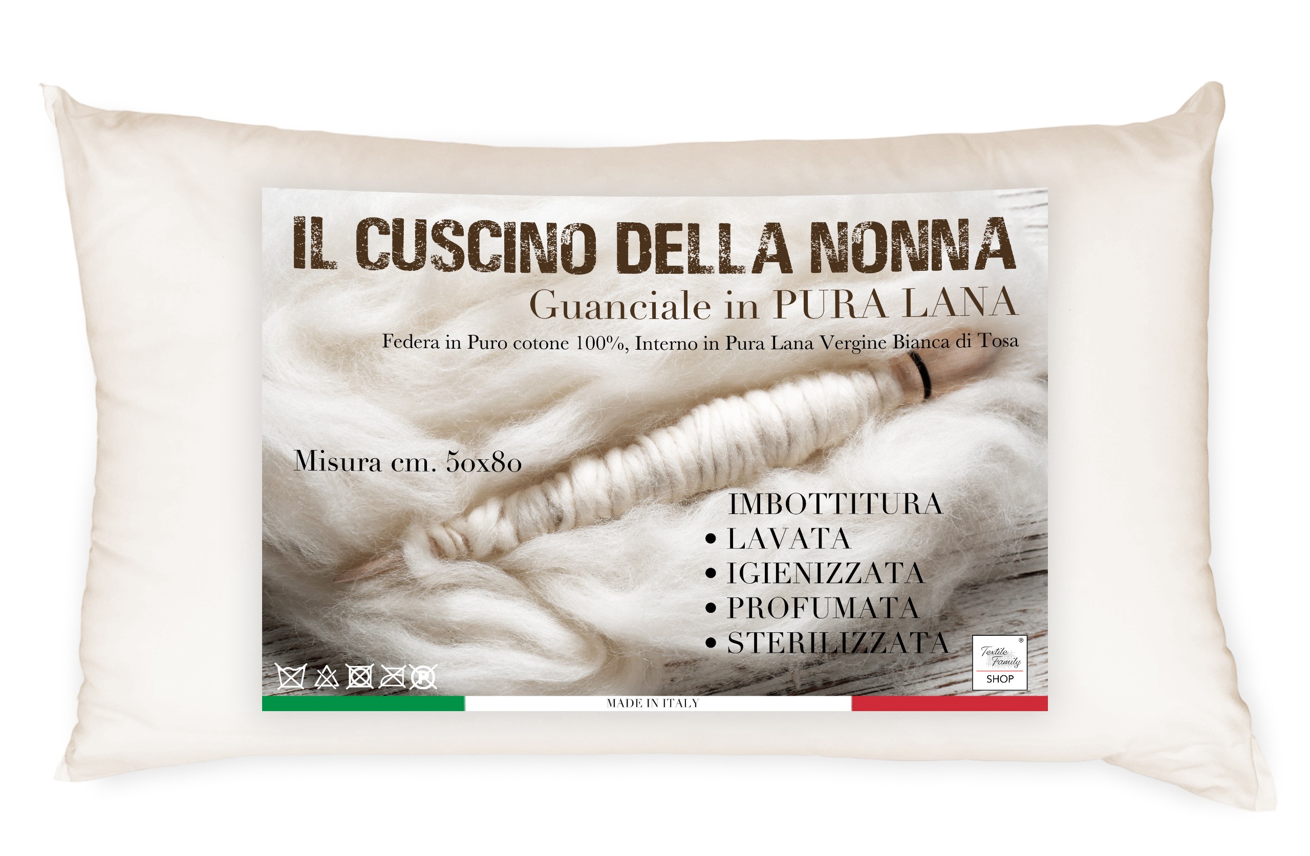 GUANCIALE cuscino della NONNA In Pura Lana Vergine Made in Italy