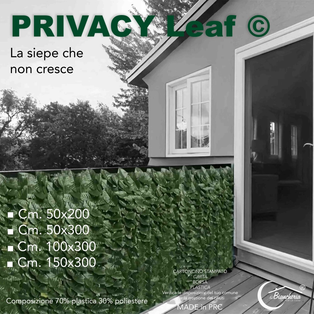 SIEPE Privacy LEAF Finta Artificiale a Foglie per Muri e Balconi  Ornamentale frangivista Misura Cm. 50x200