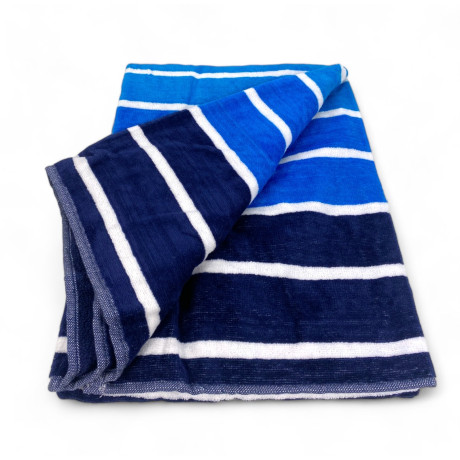 Serviette de plage en tissu éponge égyptien pur coton rayé sur bleu