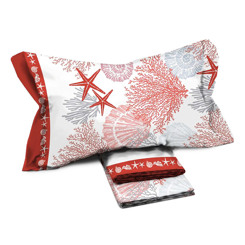 MAXI Doppelbett-Bettwäsche-Set mit rotem Korallenmuster - 100% Baumwolle MAXI Doppelbett-Bettwäsche-Set mit rotem Korallenmuster - 100% Baumwolle
