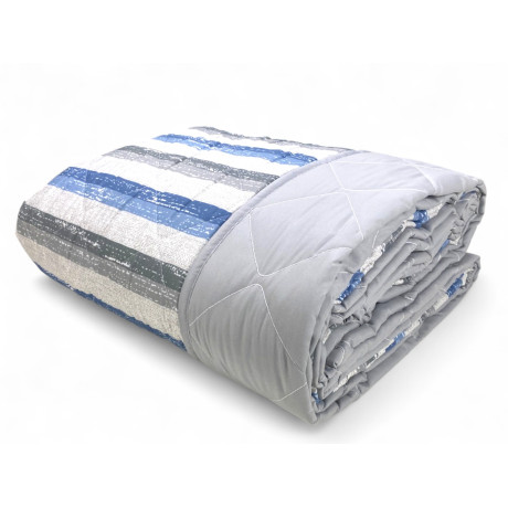Edredón de rayas azules para cama doble - colcha de microfibra de entretiempo
