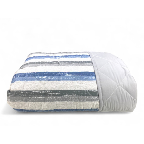 Blau gestreifte Steppdecke für Doppelbett - Tagesdecke aus Mikrofaser für die Zwischensaison