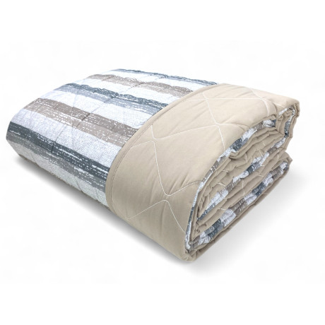 Beige striped quilt for double bed - mid-season microfiber bedspread