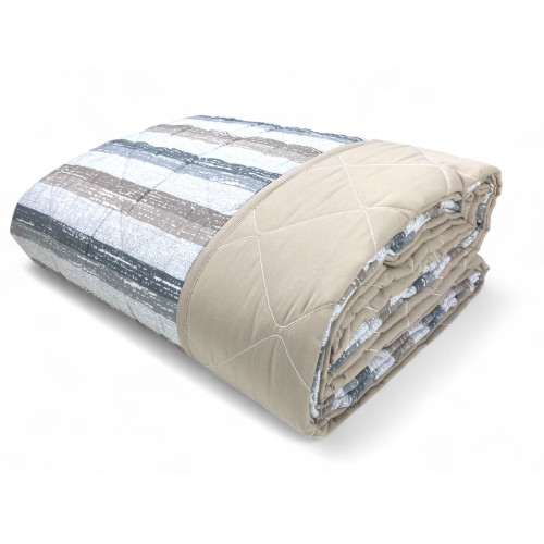 Beige striped quilt for double bed - mid-season microfiber bedspread
