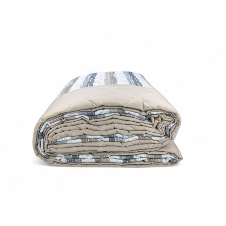 Couette rayée beige pour lit double - couvre-lit mi-saison en microfibre