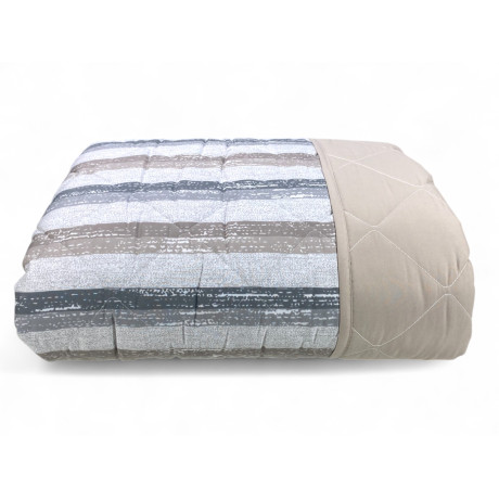 Beige striped quilt for double bed - mid-season microfiber bedspread