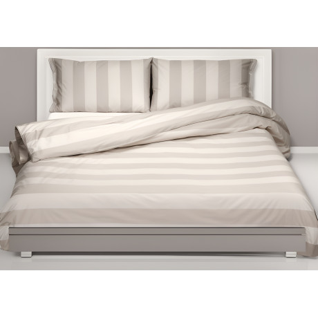 Housse de couette rayée crème taupe - Design rayé élégant - 100 % coton Fabriqué en Italie