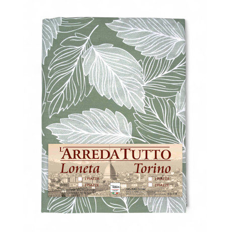 Telo arredo copritutto foglie verde 1 piazza in cotone Made in Italy