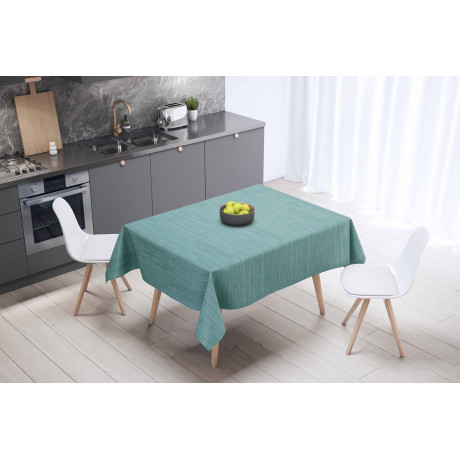 LIMA Acqua Marina tablecloth – Front view on the table – Plastic-coated oilcloth