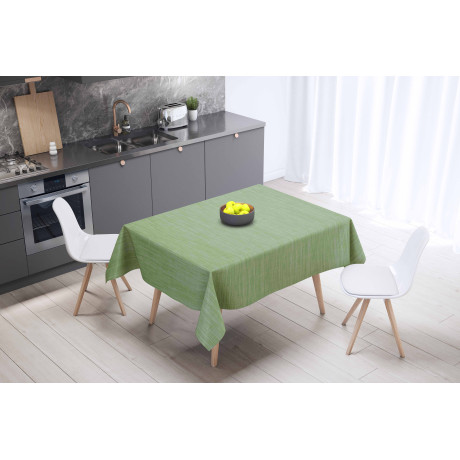 LIMA Light Green Tablecloth – View set in the kitchen – Linen effect oilcloth