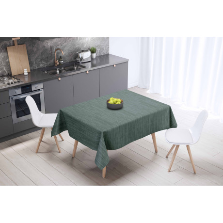 LIMA Dunkelgrüne Tischdecke – Sichtset im Esszimmer – PVC-Leineneffekt