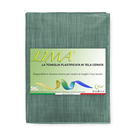 Mantel LIMA Verde Oscuro – Conjunto de vistas en el comedor – PVC efecto lino