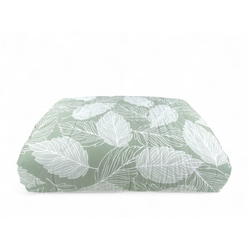 Couvre-lit de feuilles vertes - Motif botanique avec des feuilles blanches sur un fond vert sauge