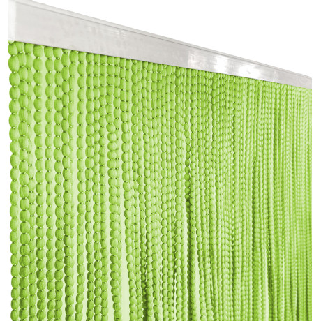 Detail of the green Mariel curtain mounted on the wall with tightly wired wires