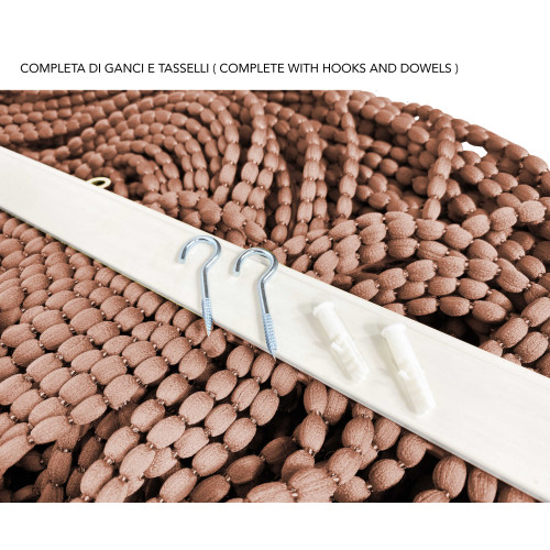 Barre en PVC avec crochets et chevilles sur rideau Mariel en perles brunes