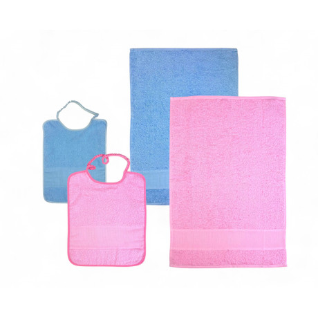 Pink 2-piece kindergarten set with bib and cotton terry towel