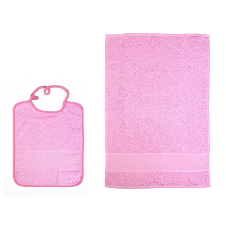Conjunto de guardería rosa de 2 piezas con babero y toalla de rizo de algodón