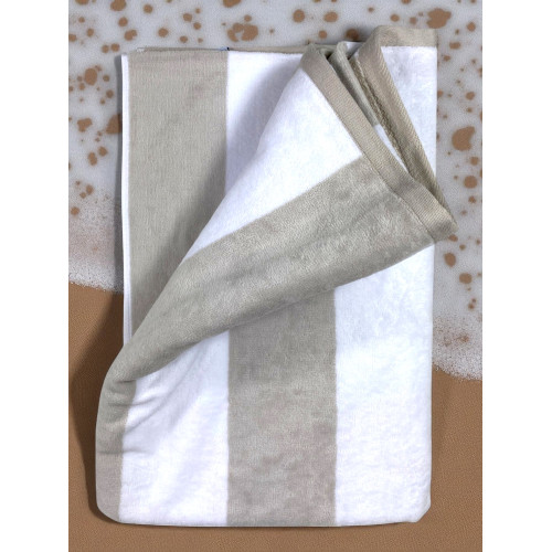 Asciugamano mare righe beige tortora in cotone jacquard, vista fronte-retro