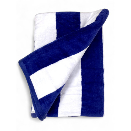 Double-sided pool bed towel with blue and white stripes in absorbent sponge
