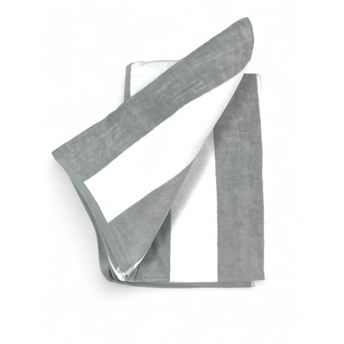 Cotton beach towel with grey stripes, double-sided surface detail
