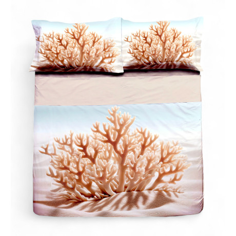 Ensemble de draps de lit double carré modèle corail 2 avec volant à revers et impression numérique