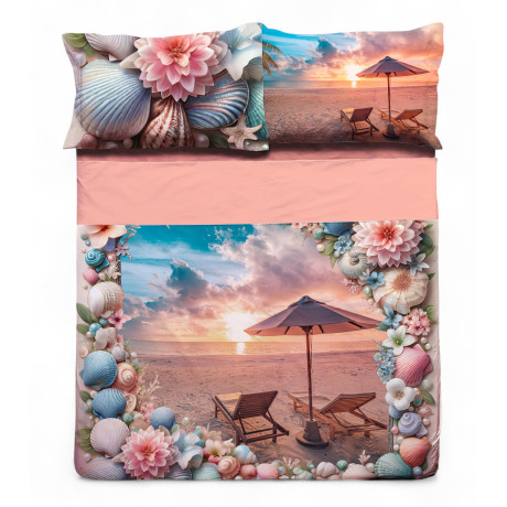 Estate double bed set - Cotton bedspread sheet with digital beach print
