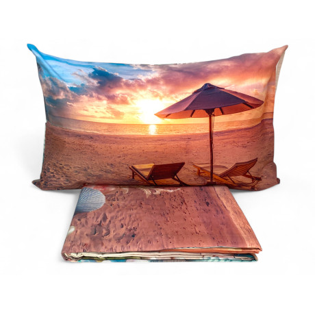 Juego de cama doble Estate - Sábana de algodón con estampado digital de playa