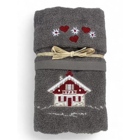 Set asciugamani Tirolese Tirolo grigio con ricamo casetta alpina in spugna 100% cotone