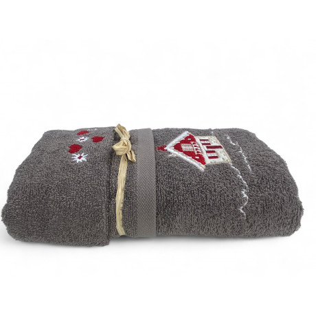 Set asciugamani Tirolese Tirolo grigio con ricamo casetta alpina in spugna 100% cotone