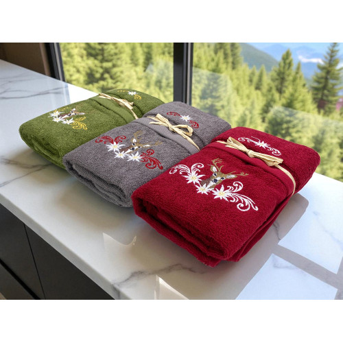 Coffret cadeau cerf du Tyrol et edelweiss sur fond bourguignon - Fabriqué en Italie