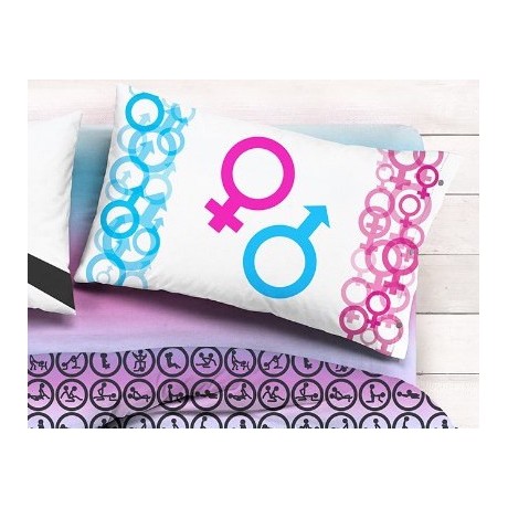 Kamasutra Bettbezugsset - Originaldesign mit doppelseitigen Symbolen für Männer/Frauen
