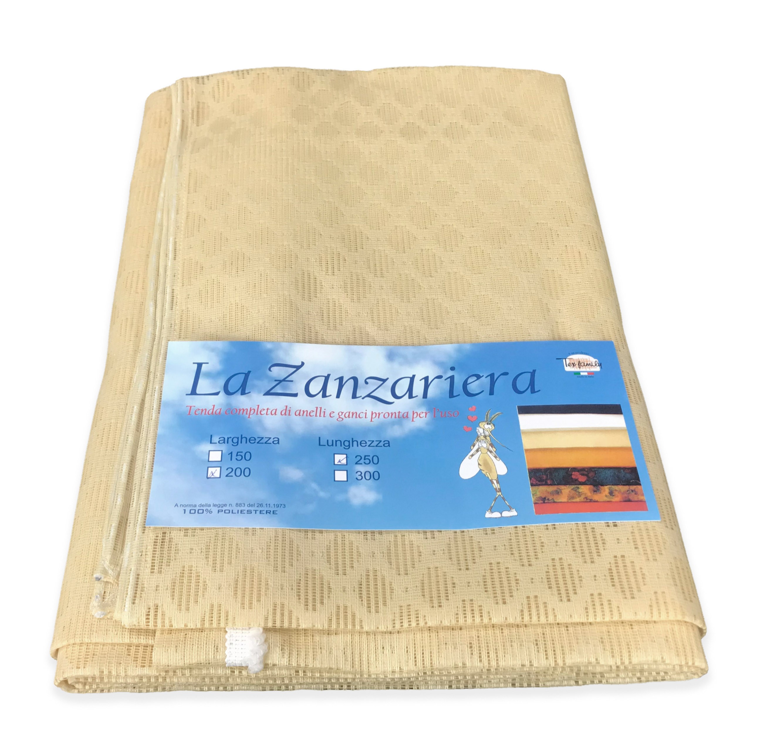 Tenda a rete zanzariera marquisette beige unito di qualità extra Misura Cm.  200 x 250