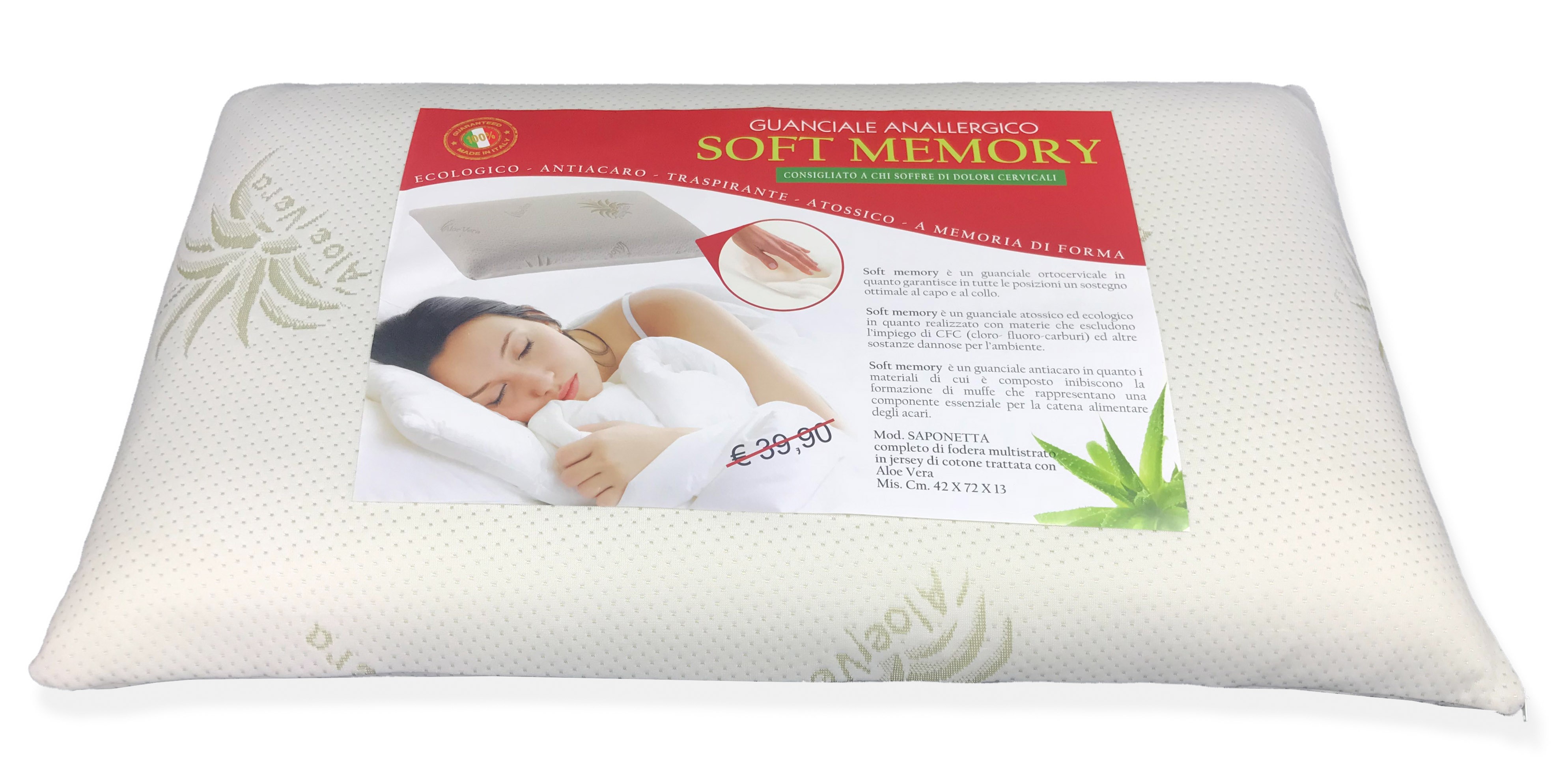 Guanciale in Memory Foam h 15 cm Soft Aloe Microforato 