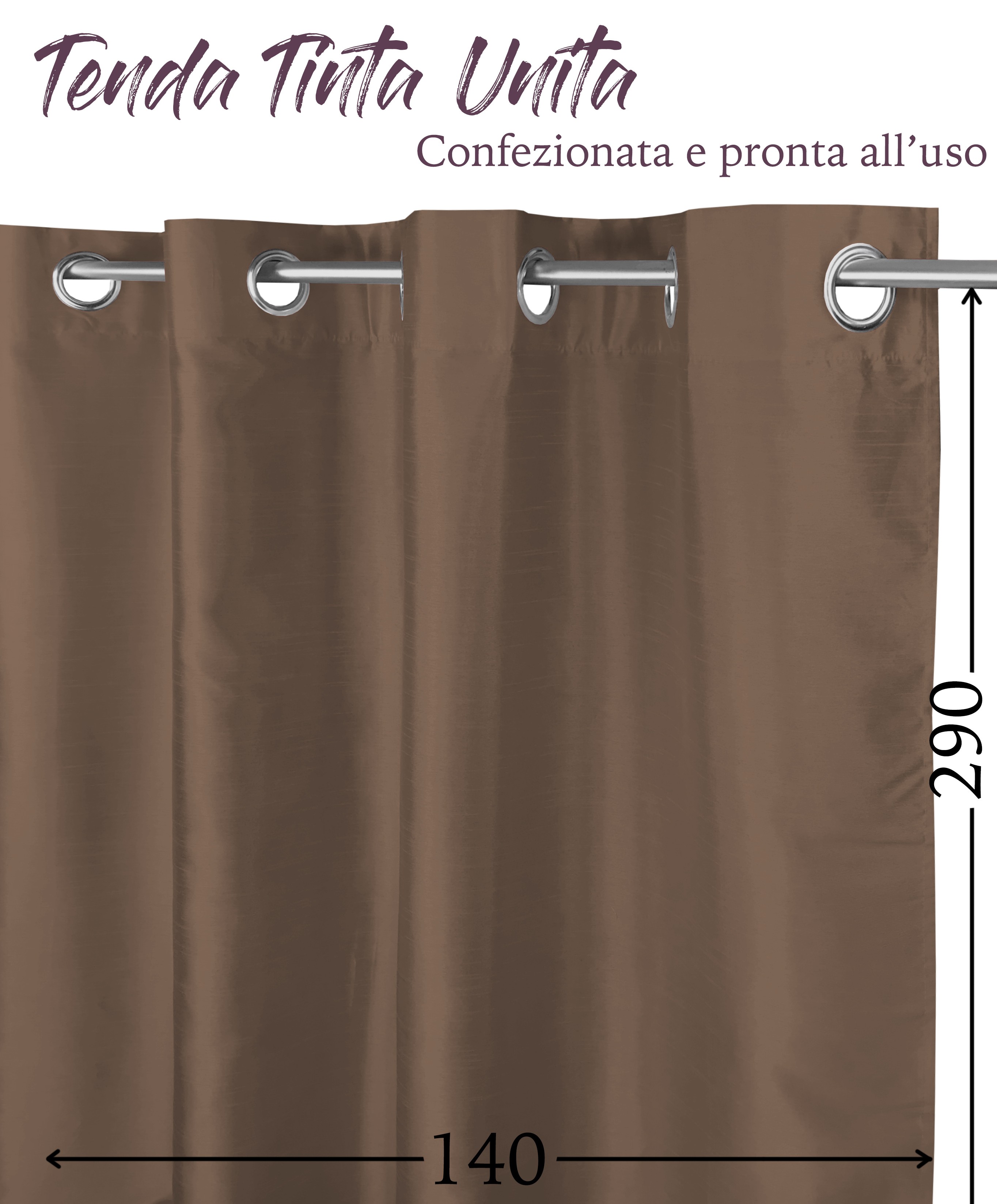 TENDA SHAY in tinta unita MARRONE cm. 140X290 CONFEZIONATA