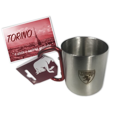 TAZA OFICIAL TORINO CALCIO ACERO CON MOSQUETÓN y postal TORINO IS