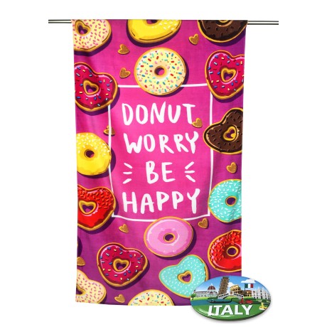 FOTO TOALLA DE PLAYA EN ESPONJA TAMAÑO GRANDE CM.80x160 DONUTS ROSA e imán sacacorchos ITALIA GRATIS