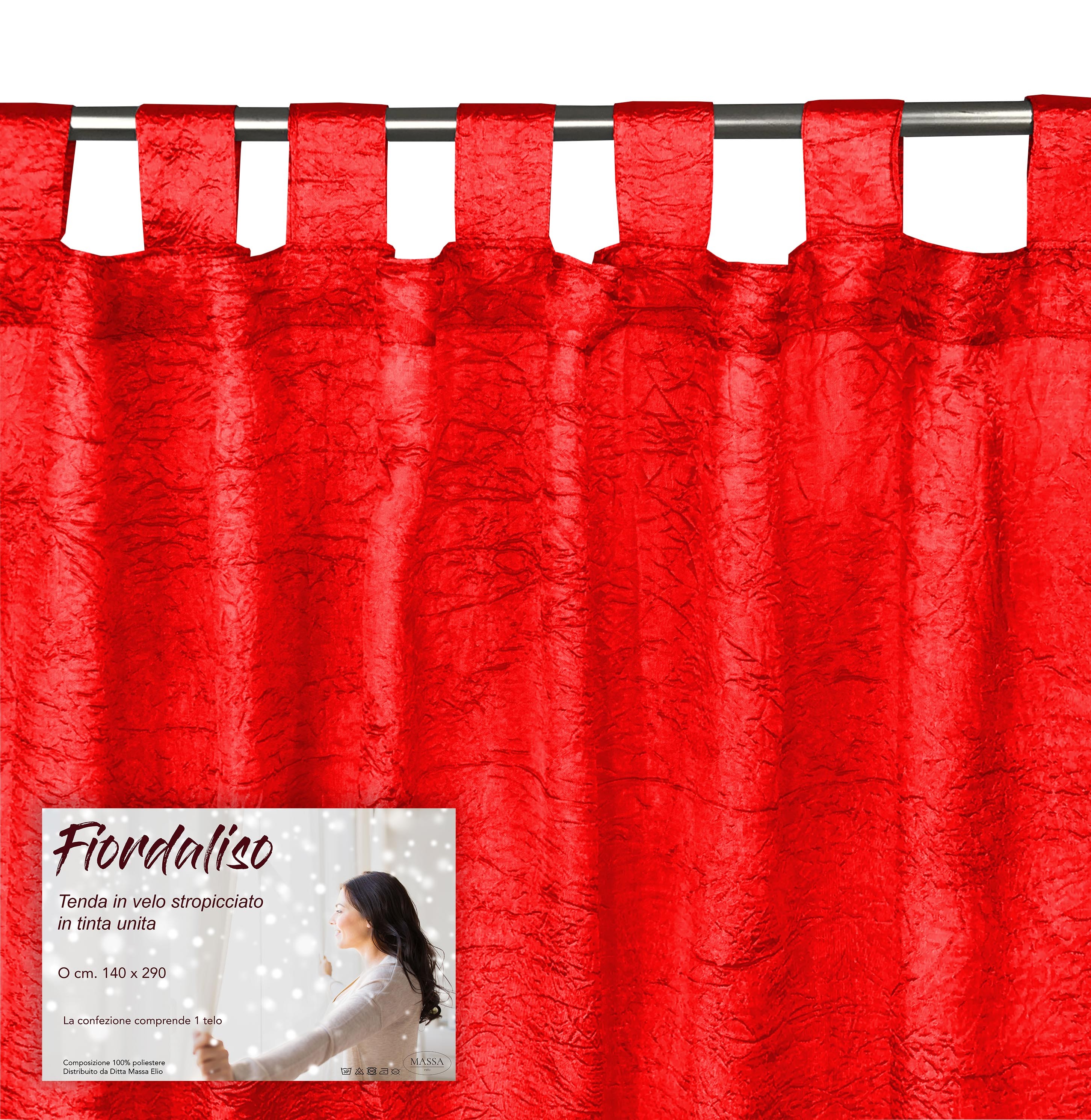 Tenda A Fiori Rosso Floreale 140x280cm A Pannello Doppio Velo Con 8 Anelli  